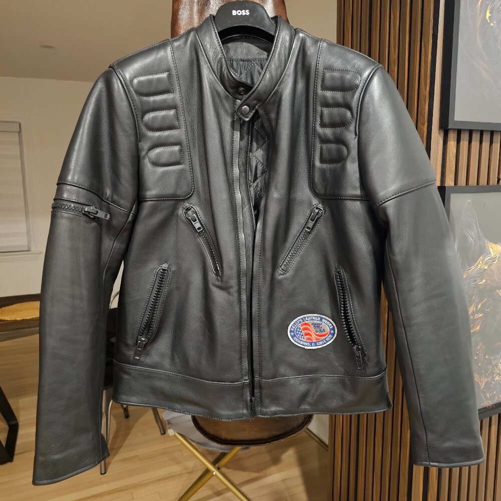 heavy leather motorcycle padded jacket
